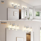 Bathrom Light Fixtures Brushed Nickel 3-Light with White Frosted Glass Shade, Modern Wall Lamps Over Mirror for Bath Washroom Living Room T001BR-L3