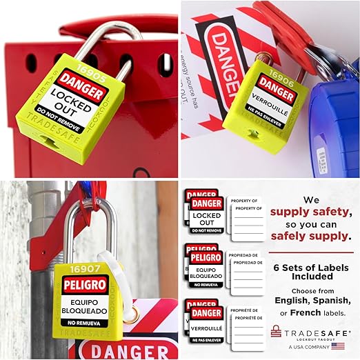 TRADESAFE Lockout Tagout Locks Set - 7 Yellow Loto Locks, Lockout Locks Keyed Different, 2 Keys Per Lock, OSHA Compliant Lock Out Tag Out Padlocks, Safety Padlocks for Electrical Lockout Tag Out Kits