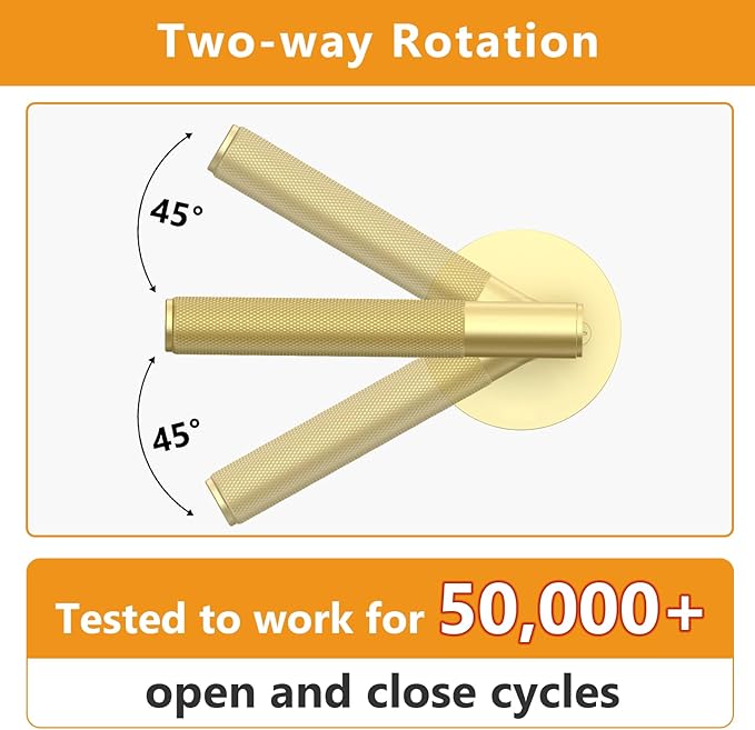 Amerdeco 5 Pack Brushed Gold Passage Knurled Door Handles, Heavy Duty Non-Locking Door Lever for Hall, Closet, Office Area, Shopping Malls AM0016