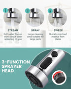 Kitchen Faucet with Pull Down Sprayer: Chrome 3-Function Kitchen Sink Faucet for 1 or 3 Hole - Stainless Steel Single Handle Spring Kitchen Faucets with Deck Plate for Farmhouse RV Laundry