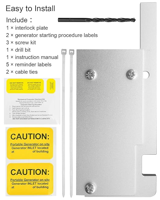 Generator Interlock Kit Fit for Aker Panel, 3 1/4 to 4 Inch Spacing Between Main and Generator Breaker,Professional and Interlock Kit