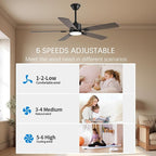 52 inch Modern Ceiling Fans with Lights APP/Remote Control, Low Profile Reversible 6 Speeds Dimmable Ceiling Fan Light for Indoor/Outdoor Bedroom Living Room（Brown）