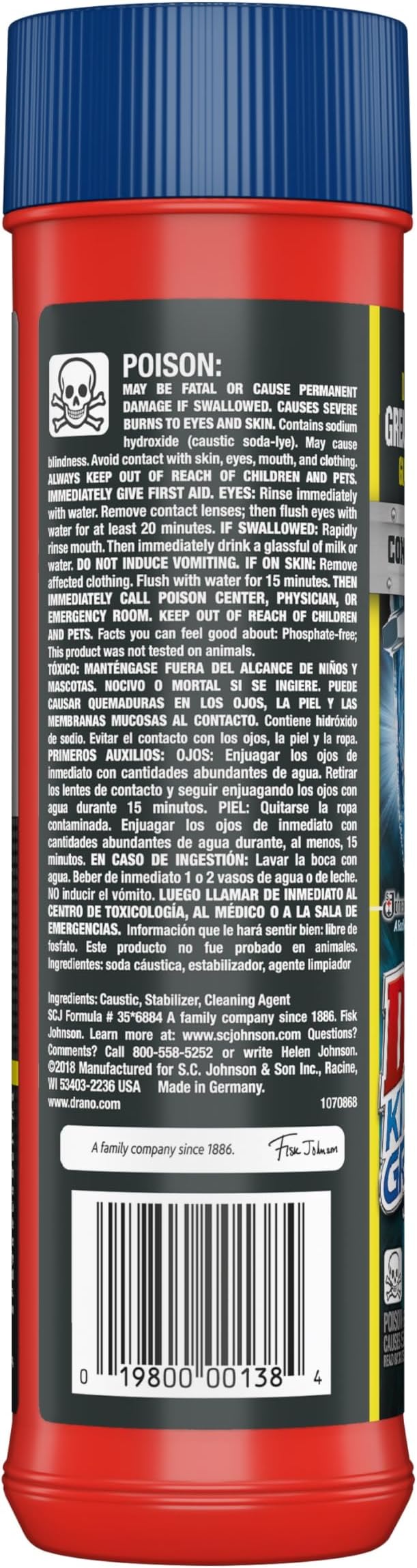 Drano Kitchen Granules Drain Clog Remover and Cleaner, Unclogs Blockage from Grease or Cooking Oil, Commercial Line, 17.6 Oz