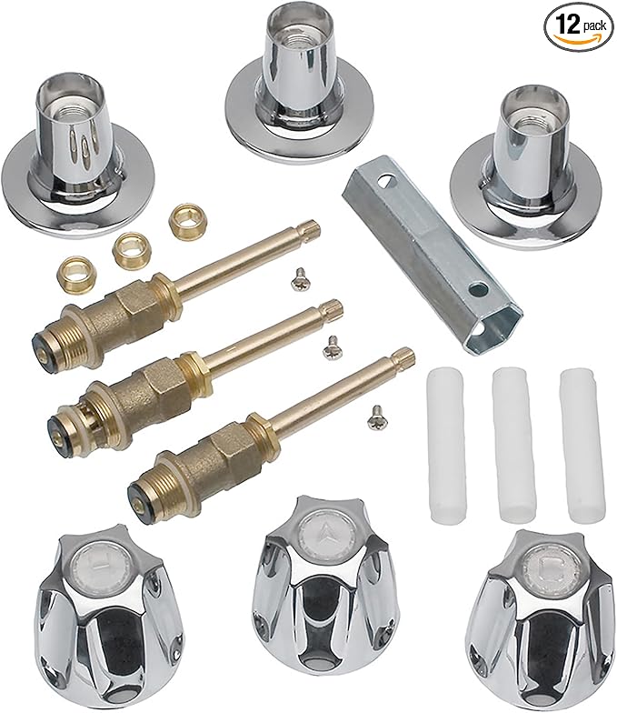 Danco (39619 Bathtub and Shower 3-Handle Remodel/Rebuild Trim Kit for Price Pfister Verve Faucets, Includes 12H-2H, 12H-2C, 12H-18D Stems, Knob Handles in Chrome, (Pack of 12)