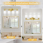 4-Light Gold Vanity Light, Modern Gold Bathroom Light Fixtures Over Mirror with Milky White Glass Shade, Bath Wall Mount Lights Wall Lamp for Mirror Bedroom, Living Room Hallway Kitchen