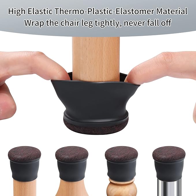 Ezprotekt 24 Pcs Extra Large Chair Leg Floor Protectors for Hardwood Floors, Felt Furniture Pads Covers, Floor Protectors for Chair, Round Bar Stool Leg Protectors Caps (XL Fit: 1.4"-1.65", Black)