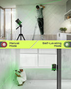 LASGOO Green Laser Level Self Leveling, 360° Horizontal Laser with Vertical Laser Line, 4 Brightness Levels Pulse Mode for Floor Tile Wall Construction, L-Bracket, Batteries and Carry Bag Included
