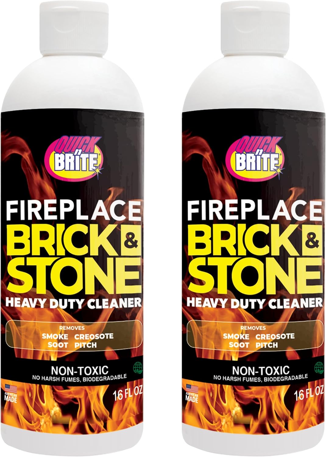 Quick ‘n Brite Fireplace Gel Cleaner for Brick, Stone, Rock, Tile, and Marble, Nonabrasive Fireplace Cleaner, Made in the USA, 16 oz (Pack of 2)