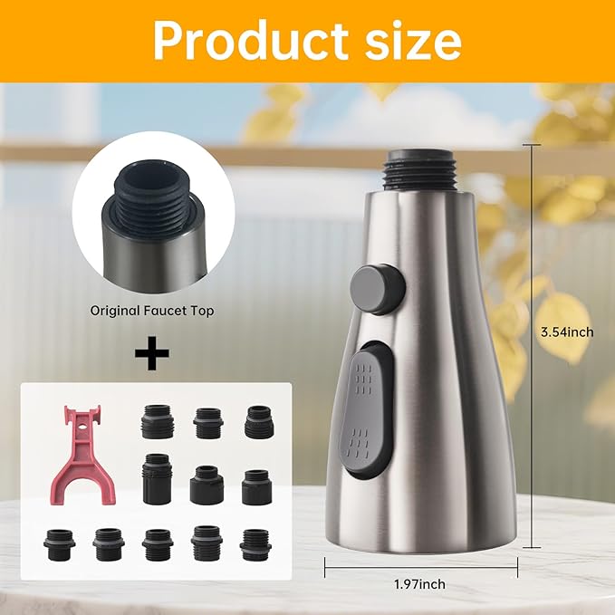 Pull Down Kitchen Faucet Spray Head Replacement, 3-Function High Pressure Sink Faucet Sprayer with 9 Adapters, Compatible with American Standard