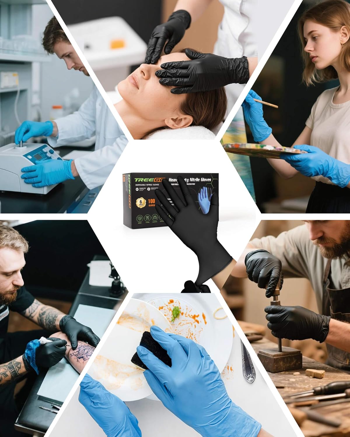 TREEGO 6 Mil Nitrile Gloves – Medical Grade Heavy Duty Disposable Gloves, Latex & Powder Free, Chemical Resistant