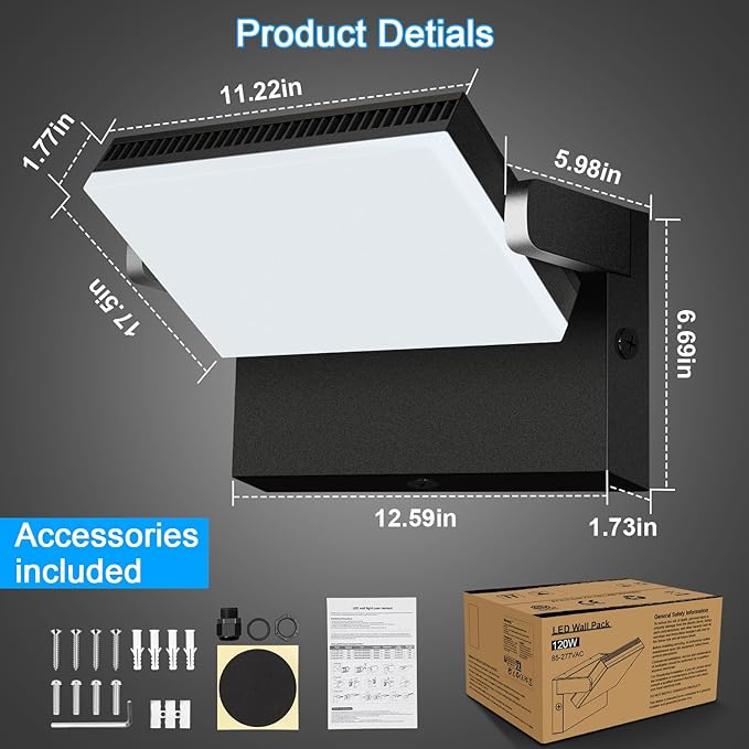 Modern Sleek LED Flood Light 120W, 360° Rotatable Outdoor Security Areas Lighting, 14200LM 5000K Waterproof Wall Pack for Yard,Building,Driveway,Car Lot (4Pack)