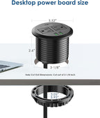 Jgstkcity 3 inch Desktop Power Grommet, Max 65W USB C Charger,2 Outlets, 3 USB Ports, Flush Mount Desk Hole Round Power Outlet, High-Speed Charging Station, Recessed Power Strip,6ft Cord Flat Plug