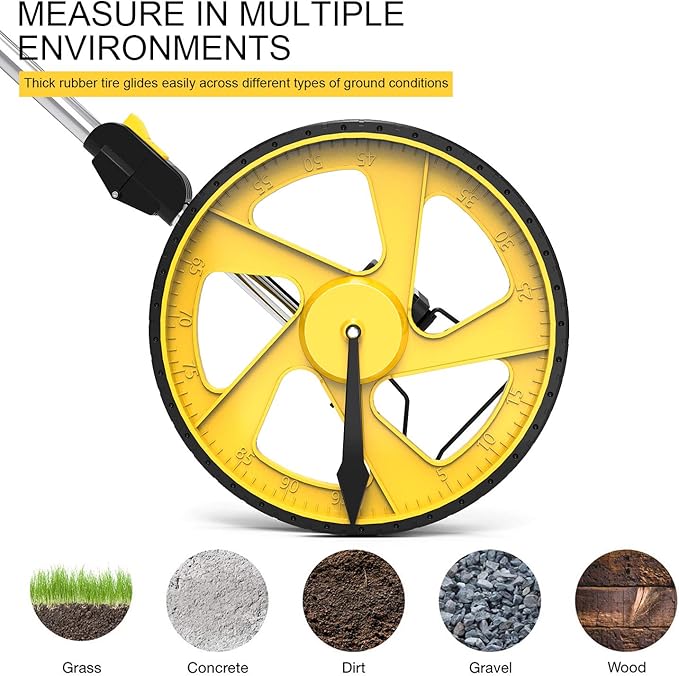 Zozen Measuring Wheel in Feet and Inches, Mechanical/Double Collapsible/One Key to Reset/Kickstand to Keep Stand/Starting Point Arrow and Cloth Carrying Bag, 0-9,999 Ft Measure Wheel.