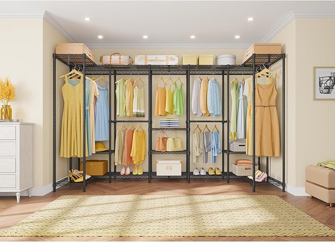 VIPEK V70 Extra Large Clothes Rack Heavy Duty Garment Rack, Freestanding Wardrobe Metal Closet for Hanging Clothes, Bedroom Organizer and Storage, Max Load 1670lbs, Black