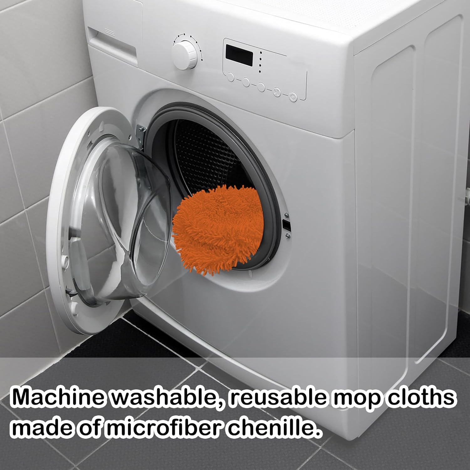 Reusable Microfiber Chenille Mop Pads Compatible with Swiffer Sweeper, Dry Sweeping Cloths & Wet Mopping Cloths, Refills for Hardwood Surface Floor Cleaning, 4 Pack (Orange)