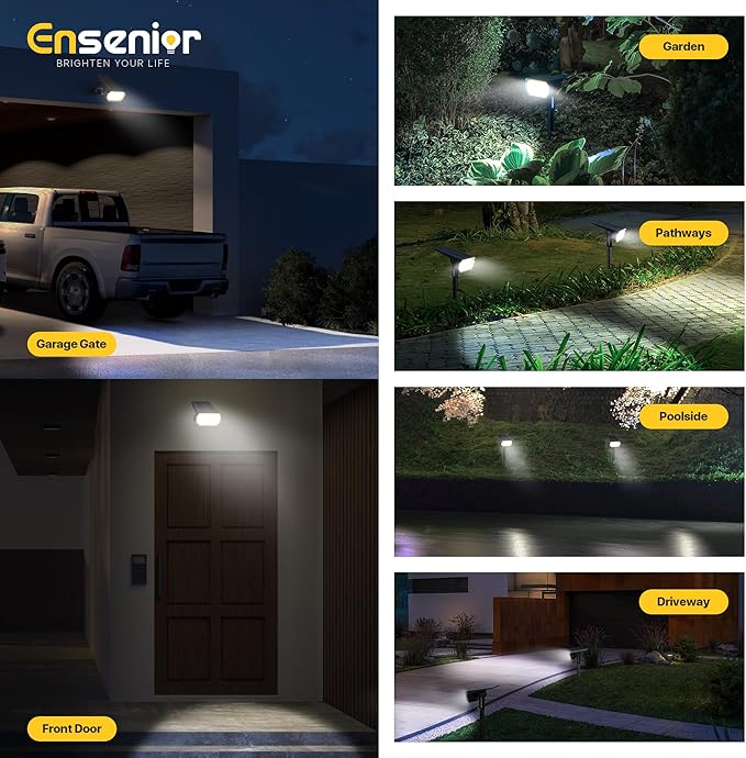 Ensenior Solar Spotlights Outdoor, Brightness Adjustable 6500K LED Solar Garden Lights, 56 LEDs Solar Powered Landscape Lights, Auto ON/Off, Waterproof, for Yard/Garden/Pathway - 4 Pack