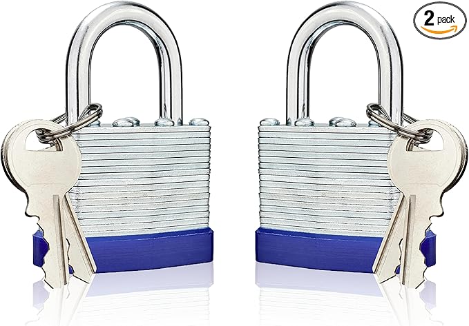 Lock Outdoor Padlocks, Laminated keyed Padlock, 1-9/16 in Wide Body, Padlock Set with Keys (2Pack)