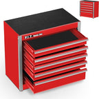 P.I.T. Mini Red Tool Box, Portable 5-Drawer Micro Roll Cab Steel Tool Box with Liner, Red Small Tool Case for Tools Storage, Home DIY