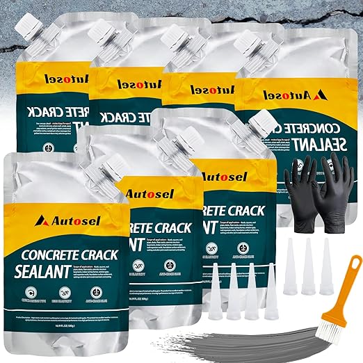 Self-Leveling Cement Crack Filler, Fast Drying Concrete Crack Filler, Gray Asphalt Crack Filler, Waterproof Concrete Crack Repair Sealer for Sidewalks, Driveways, and Foundation Cracks -7 Pack