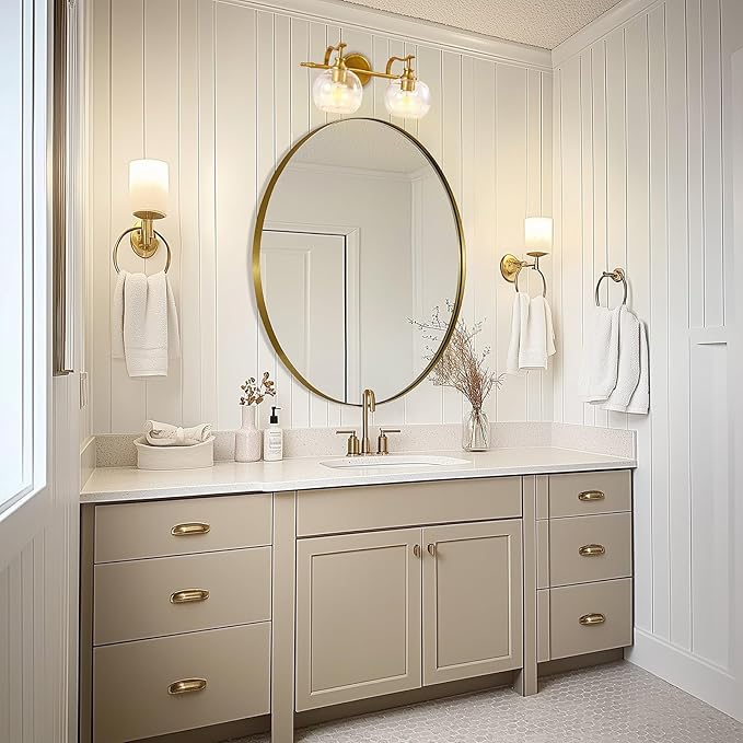 ANDY STAR 2 Light Bathroom Vanity Light, Brushed Gold Bathroom Light Fixtures, Wall Lighting with Clear Globe Glass Shades, Brass Wall Sconce for Living Room, Bedroom, Hallway