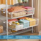 VIPEK V10 Wire Garment Rack 5-Tiers Heavy Duty Clothes Rack Large Size Clothing Rack with 4 Hanging Rods, 6 Wire Shelves and 2 Slid Baskets, 68.9" W x 15.7" D x 76.4" H, Max Load 920 LBS, White