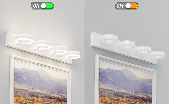 LED Bathroom Light Fixtures, 33inch White Vanity Lights, Modern 4 Light Acrylic Wall Sconces, 350° Rotatable Wall Lighting Fixture Over Mirror