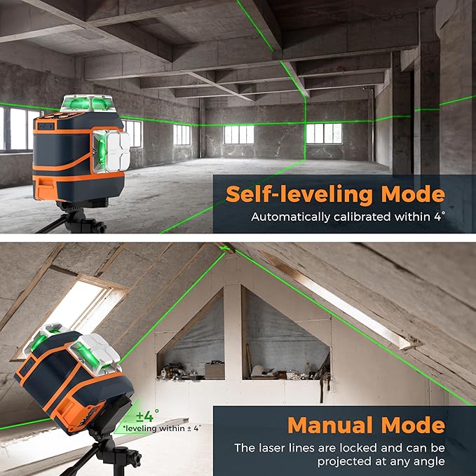 CIGMAN Laser Level CM-801 Laser Level Self Leveling 3x360°3D Green Cross Line for Decoration and Picture Hanging with Two Rechargeable Batteries, Remote Controller and Magnetic L-Shaped Bracket