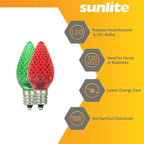 Sunlite 41289 LED C7 Holiday Decorative Light Bulb, 0.4 Watts, E12 Candelabra Base, Faceted Christmas-Lights; Nightlight, Green and Red Combo 24 Count