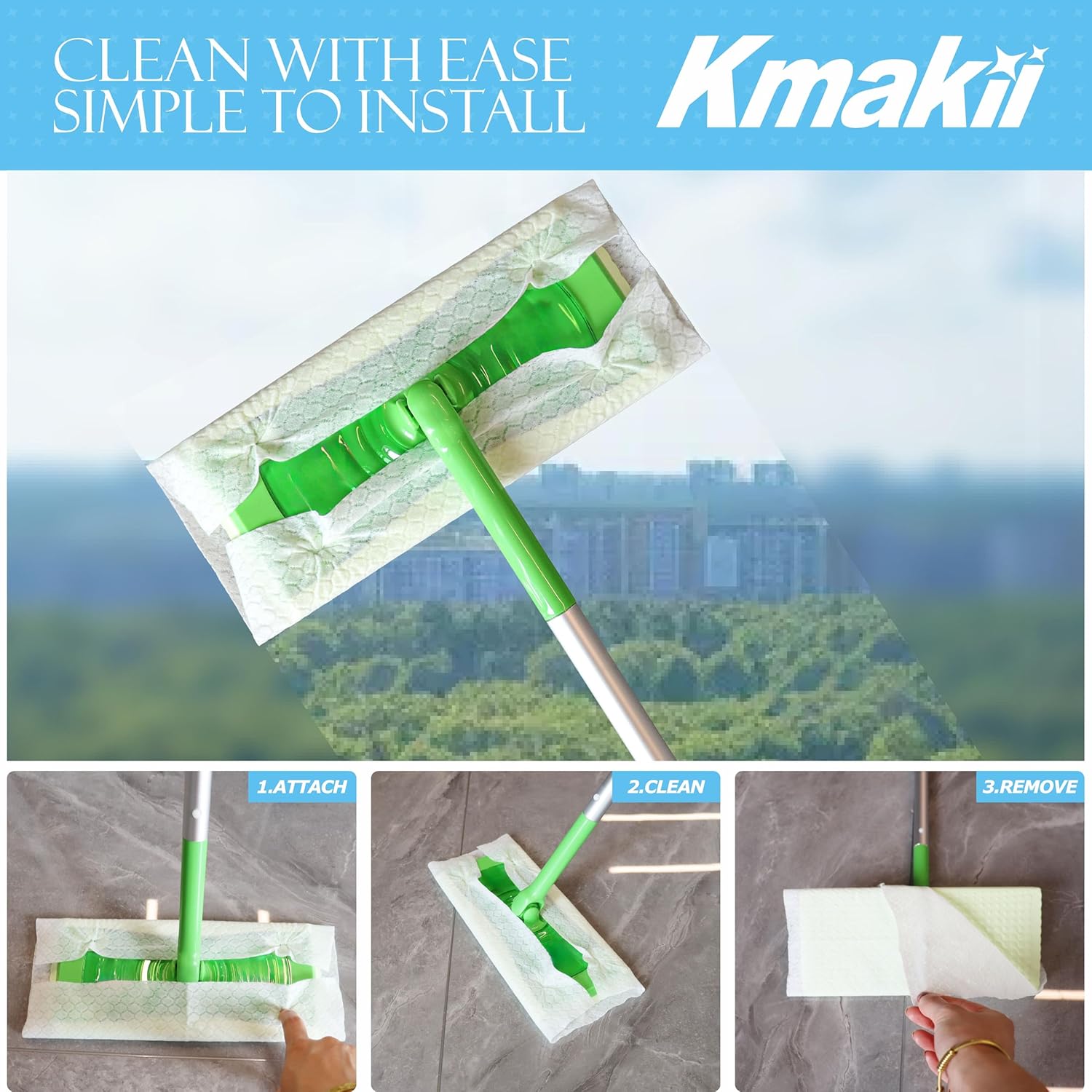 KMAKII Dry Sweeping Cloths - 90 Counts, Electrostatic, Non-Woven, White, 11.81x8.66 Inch, Disposable, Dry Mop Refills for Floor Mopping and Cleaning