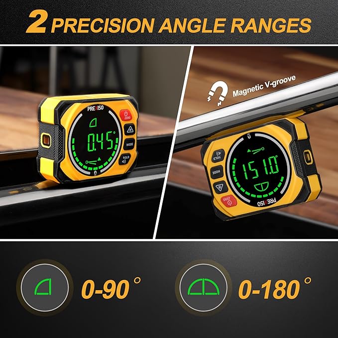 PREXISO 3-in-1 Multi Surface Laser Level with Digital Angle Gauge Magnetic, Rechargeable Digital Level with Wall Mount Base, 0-90° & 0-180°, Angle Finder Cross Line for Woodwork, Saw, Hanging Frames