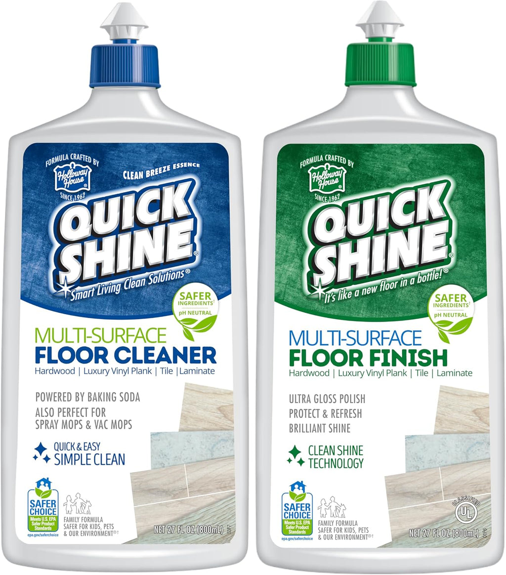 Quick Shine Multi Surface Floor Cleaner & Floor Polish w/Clean Shine Technology 2-27oz Bottles | Use on Hardwood, Laminate, Luxury Vinyl Plank, Tile & Stone | Safer Choice Formulas