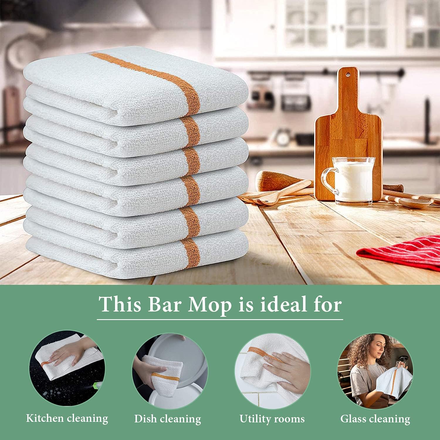 Bar Mop Gold Stripe 10lbs 16x19 Pack of 60 100% Cotton Double Stitched Route Ready Absorbent Kitchen Towel Dish Towels and Dishcloths Towels Sets Washcloth Kitchen Towel