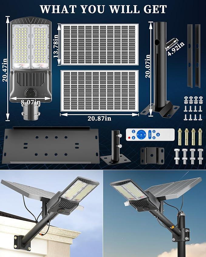 Gefolly SL-8500W Solar Street Lights Outdoor, 500000LM Commercial Parking Lot Light Dusk to Dawn IP67 Waterproof 6500K Security Flood Lights with Motion Sensor Lamp for Yard, Road