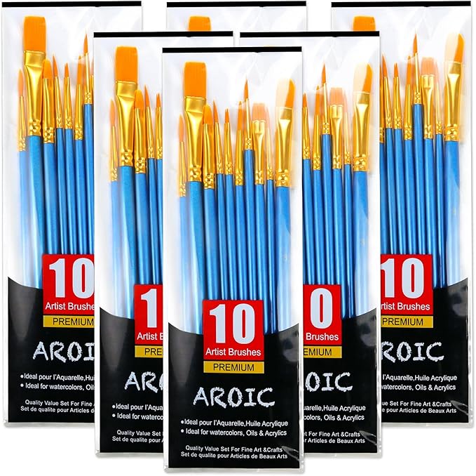 60 Pcs Acrylic Paint Brush Set, Oil & Watercolor - Professional Artist Brushes with Wooden Handle Nylon Hair Brushes - Bulk Art Supplies for Adults, Kids & Beginners