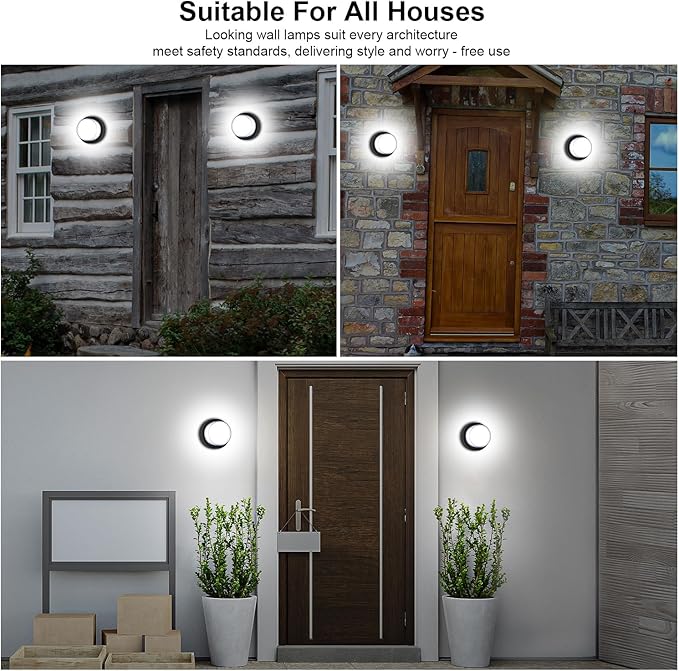 LED Porch Lights Outdoor 12W 6500K LED Wall Lighting Double-Layer Cover Aluminum Exterior Light Fixture Wall Mount IP65 Waterproof for Stairway Garage Patio Bedroom