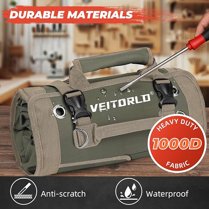 Tool Roll Up Bag, Gifts for Men Dad Husband Him Christmas, Mens Stocking Stuffers, Portable Tools Box Storage for Men, Heavy Duty Tool Organizer W/Detachable Pouches for Electrician Mechanic Carpenter