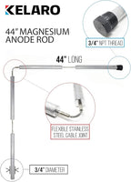 Magnesium Water Heater Anode Rod (44 inch Flexible) 3/4" NPT Thread for Rheem, Reliance, Richmond, Kenmore, GE by Kelaro
