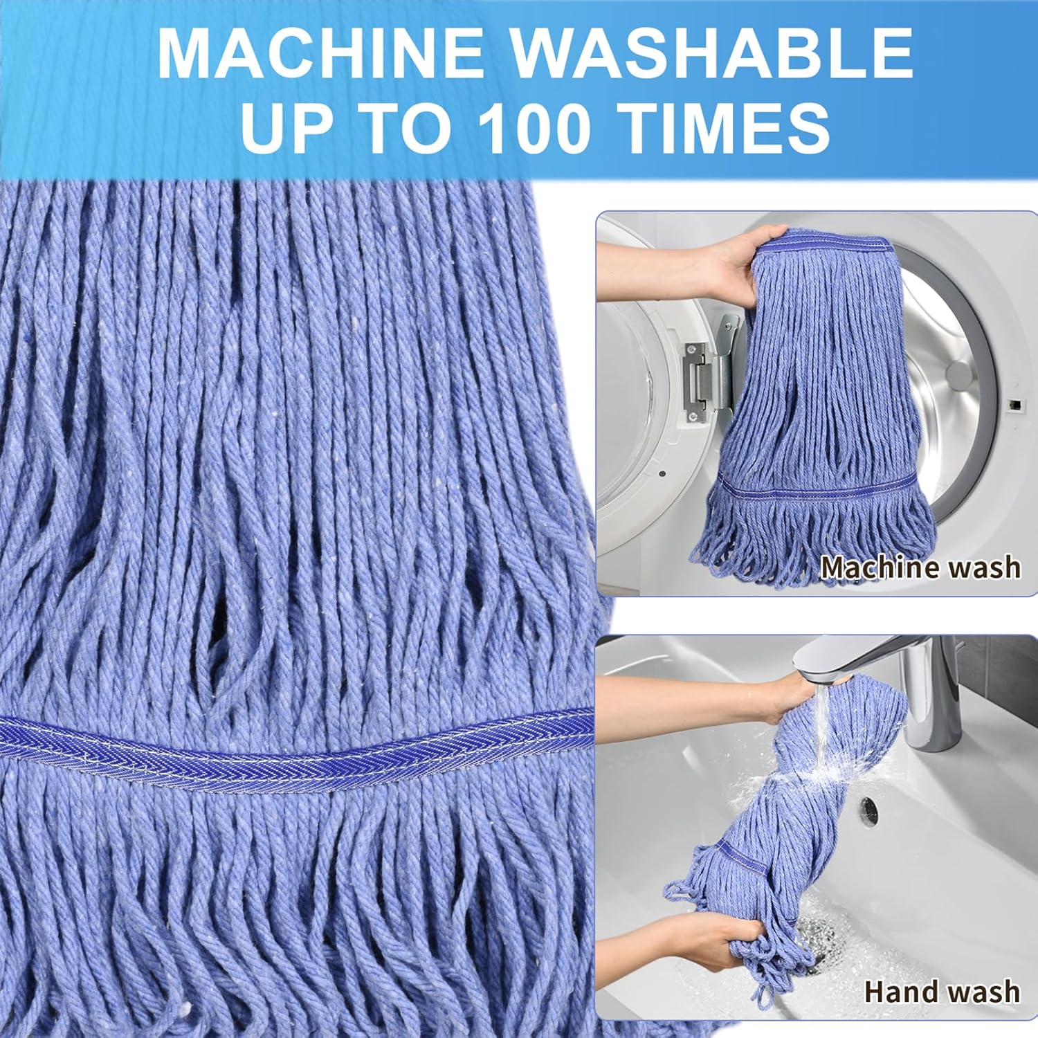 Commercial Mop, 63Inch Handle Heavy Duty Industrial Mop Looped-End String Wet Mops for Floor Cleaning for Warehouse, Workshop, Garage, Office, Home, Deck(1 Mops Head)