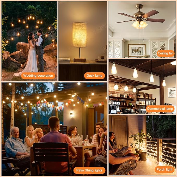 Replacement LED Light Bulbs 15 Pack, Shatterproof Outdoor String Light Bulbs Fit E12 Screw Base for Party, Garden, Patio Decor, Warm White