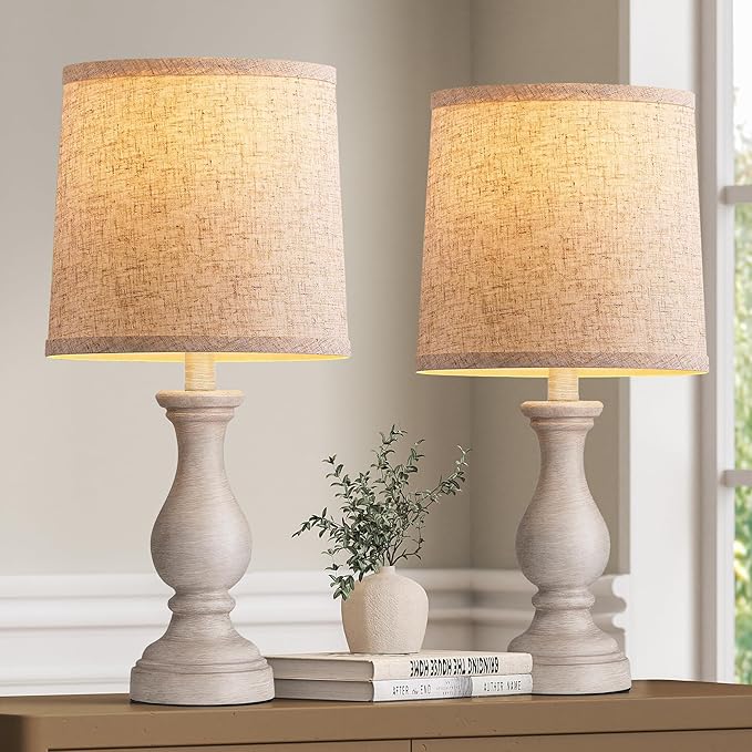 Seealle Farmhouse Table Lamps Set of 2 - Rustic Bedroom Lamps for Living Room, 22" Boho Bedside Lamp for Night Stands End Table Office Desk Lamp Nightstand Clearance Decorating with Linen Shades