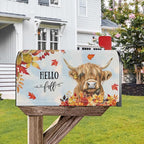 Fall Highland Cow Mailbox Cover Magnetic Standard Size 21x18 Inch Autumn Decorative Post Letter Box Wrap Decor Garden Yard Decoration