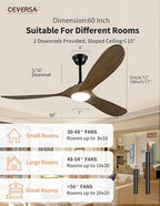 60 Inch Outdoor Ceiling Fans with Lights and Remote, 3 Blades Wood Propeller Rustic Grey Ceiling Fans, Quiet Noiseless DC Motor, for Farmhouse,Living Room,Bedroom,Indoor
