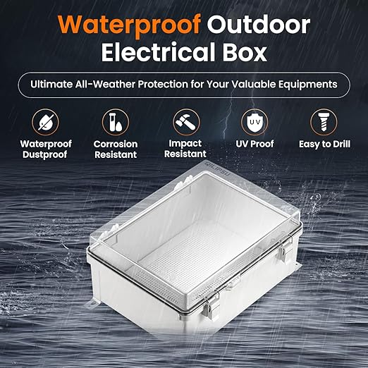 QILIPSU Waterproof Junction Box IP67 Outdoor Plastic Electrical Project Enclosure Weatherproof with Mounting Plate, Wall Brackets, Hinged Clear Cover 14.8"x10.8"x6.1" CC