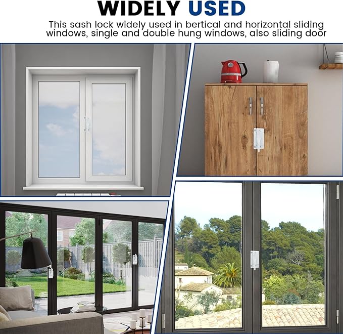 2 Pack Sliding Window Sash Locks, White Cam Sash Locks for Double Hung Windows, Security Sash Window Lock and Keeper Replacement for Vertical and Horizontal Sliding Windows