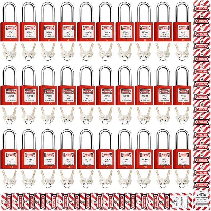 SAFBY Lockout Tagout Locks, Safety Padlock, Keyed Differently Loto Safety Padlocks for Lock Out Tag Out Kits Station (Red 1-30)