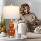 22" Modern Double Gourd Ceramic Table Lamps Set of 2, Red Bedside Lamps for Living Room, Contemporary Nightstand Desk Lamps for Bedroom End Table Home Office Decor(2 LED Bulbs Included)