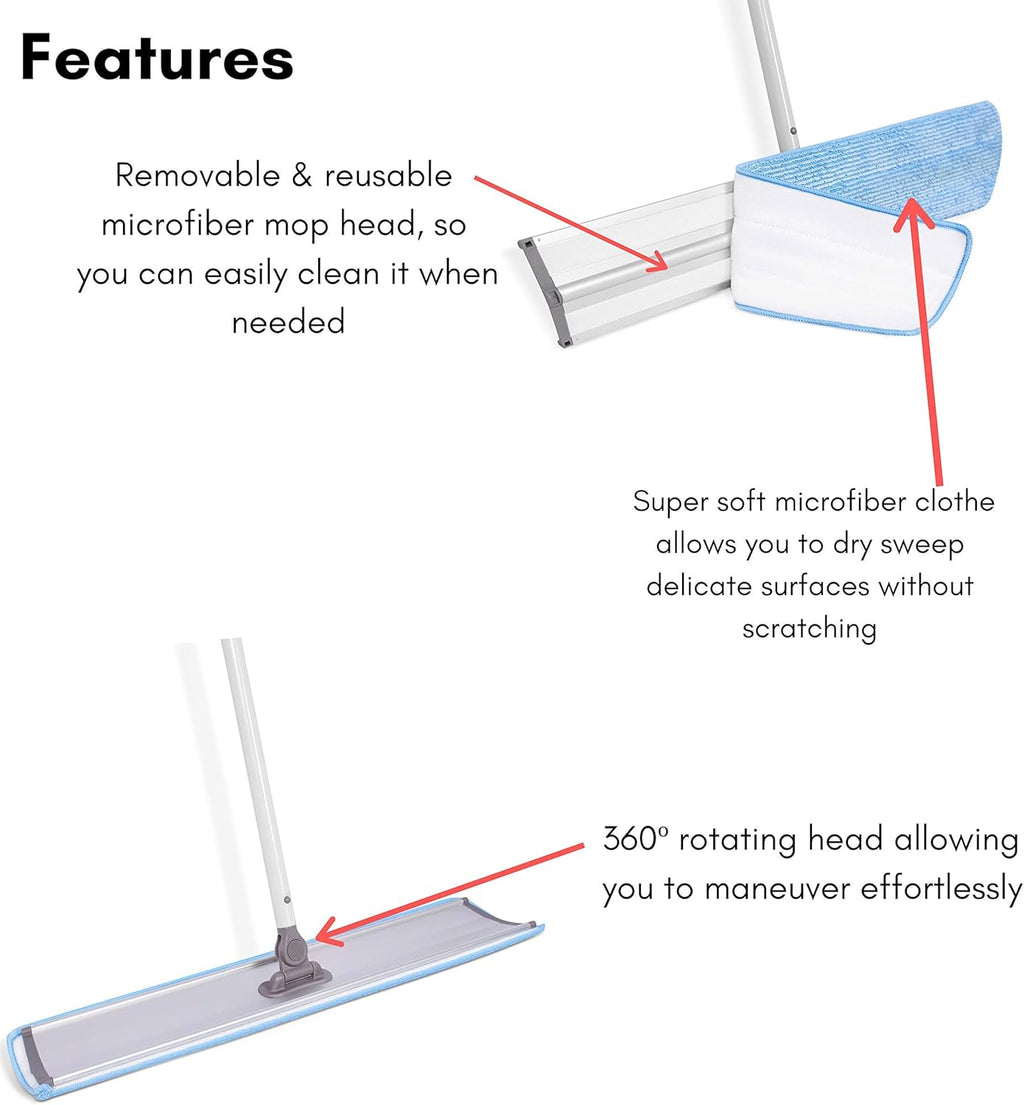BIRDROCK HOME 23" Microfiber Dry Mop for Floor Dust Cleaning Sweeper - Rejuvenate Restorer Mops - Heavy Duty Home Set - Hardwood Tile Laminate Cleaner - Washable Removable