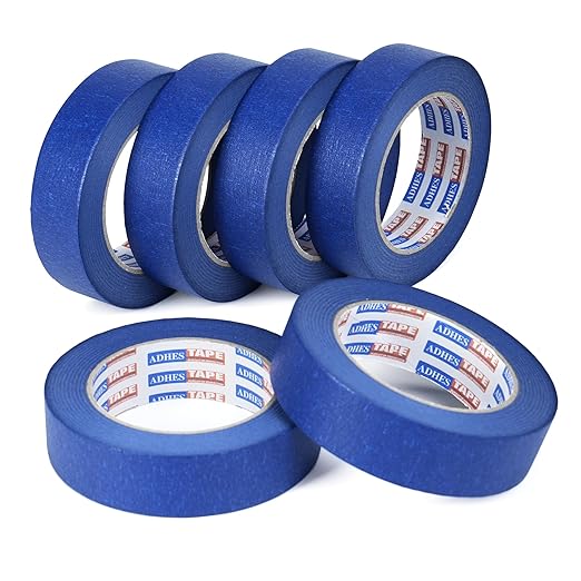 ADHES Blue Painters Tape Masking Tape for Painting,Paint Tape No Residue Outdoor Anti UV Multi Surface Use, 30mm x 50m (1.2Inch x 55yard),6Rolls