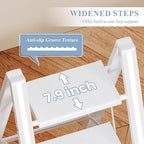 GameGem 3 Step Ladder, Folding Step Stool with Wider Pedal, Anti-Slip Feet & Non Slip Stripes, Aluminum Sturdy Material, 300Lbs Capacity, Elegant Look of Modern White Better Matches Your Home