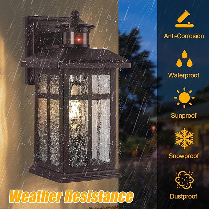 2 Packs Motion Sensor Outdoor Porch Lights - Bronze, Exterior Lights for House, Garage, Door